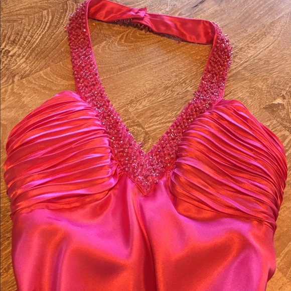 Morgan & Co Pink Satin Halter Gown, Size 3/4 - Picture 3 of 6